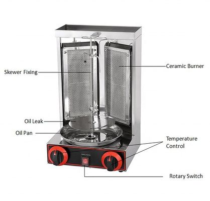 2 en 1 Máquina de Kebab Automática Rotativa Doner para GLP 2800Pa 37x37.5x53.5cm Tamaño de embalaje