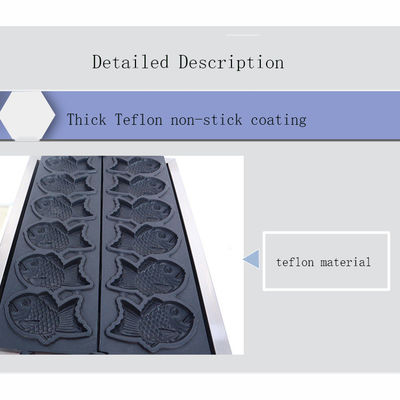 Máquina de fabricación de Taiyaki de acero inoxidable para equipos de bocadillos y tamaño de pescado 128x8x78mm