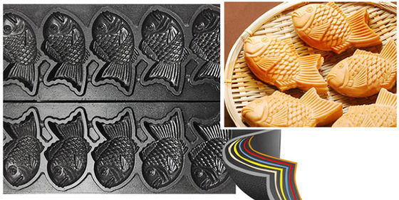 Máquina de fabricación de Taiyaki de acero inoxidable para equipos de bocadillos y tamaño de pescado 128x8x78mm