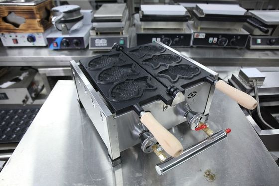 Máquina para hacer Taiyaki 6 PCS Pez Taiyaki Tipo de GLP Fabricante de gofres de pescado 470x380x210mm