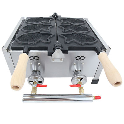 Máquina para hacer Taiyaki 6 PCS Pez Taiyaki Tipo de GLP Fabricante de gofres de pescado 470x380x210mm