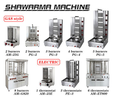 220V Grill automático completo de Shawarma Doner Kebab máquina con 2/3/4/5/6 quemadores de gas