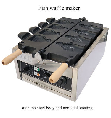 Haga bocadillos perfectos con nuestro fabricante de waffles de pescado de 4 piezas sin pegamento comercial.