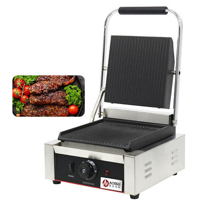 Grill eléctrico de contacto Panini Grill de prensa con ranuras completas y mangos anti-escaldado