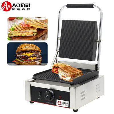 Grill eléctrico de contacto Panini Grill de prensa con ranuras completas y mangos anti-escaldado