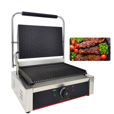 Máquina de parrilla eléctrica de contacto con ranuras completas para parrilla superior comercial tamaño 340 * 230mm