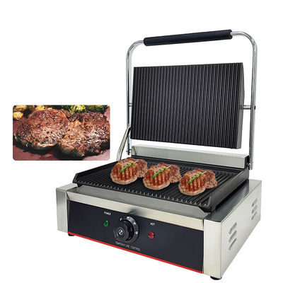Grill eléctrico de contacto de 220v con placas de ranura completa y colector de aceite desmontable
