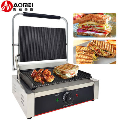 Grill eléctrico de contacto de 220v con placas de ranura completa y colector de aceite desmontable
