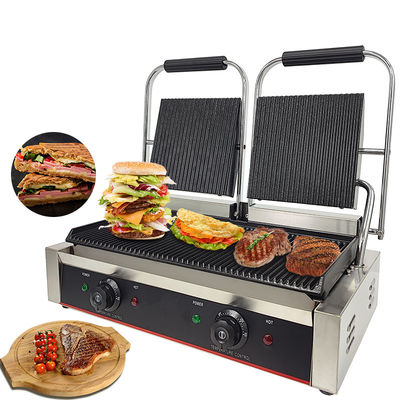 Cocina cocina hornear barbacoa fumar parrilla eléctrica comercial de contacto con plato doble