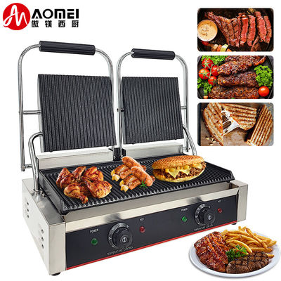 Cocina cocina hornear barbacoa fumar parrilla eléctrica comercial de contacto con plato doble