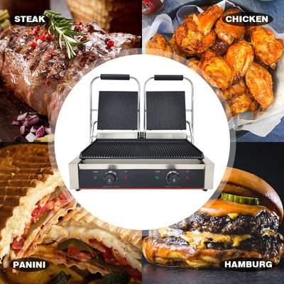 Cocina cocina hornear barbacoa fumar parrilla eléctrica comercial de contacto con plato doble
