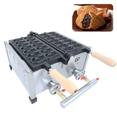 8.15 KG No adhesivo 14pcs Pequeño pescado en forma de Waffle fabricante de acero inoxidable Taiyaki máquina de gas