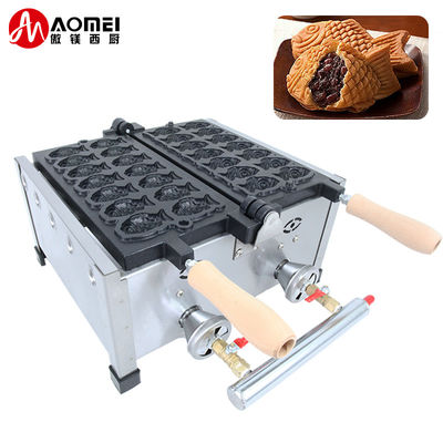 8.15 KG No adhesivo 14pcs Pequeño pescado en forma de Waffle fabricante de acero inoxidable Taiyaki máquina de gas