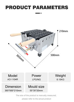 Tipo de gas de Taiyaki Mini Fish Waffle Maker a 410x360x210mm para comida japonesa de Taiyaki