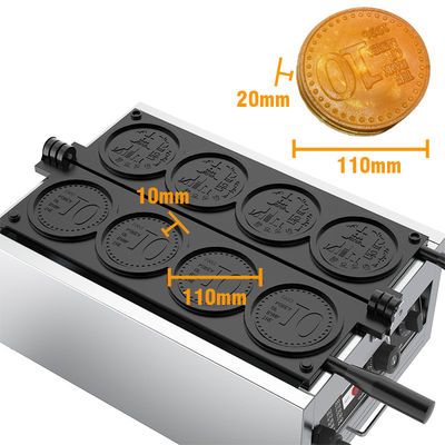 Fabricante de gofres en forma de moneda comercial 110v 220v para bocadillos populares de la calle Personalizado 4 rodajas