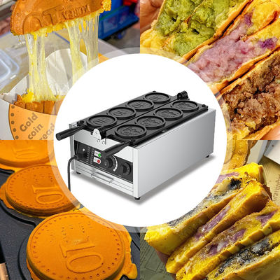 Fabricante de gofres en forma de moneda comercial 110v 220v para bocadillos populares de la calle Personalizado 4 rodajas