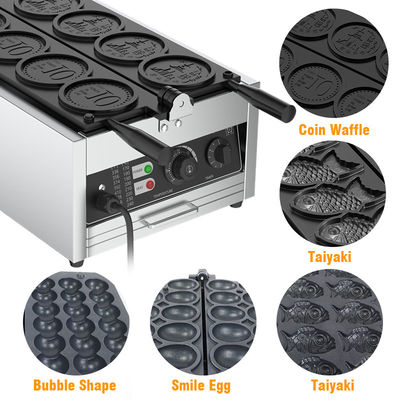Fabricante de gofres en forma de moneda comercial 110v 220v para bocadillos populares de la calle Personalizado 4 rodajas