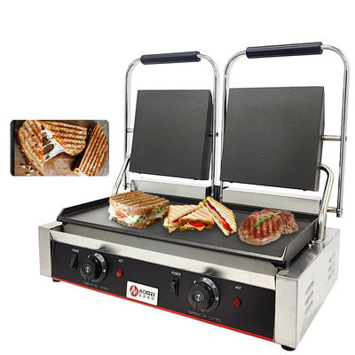 Fabricante de parrilla de contacto de hierro fundido de acero inoxidable Panini para restaurante panadería aperitivo 220v