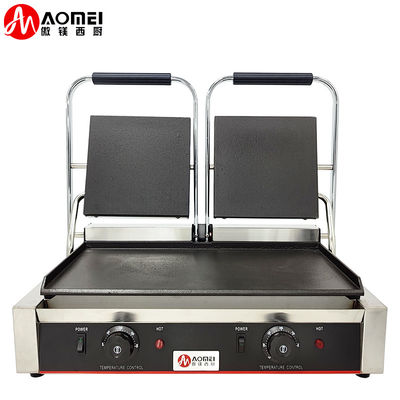 Fabricante de parrilla de contacto de hierro fundido de acero inoxidable Panini para restaurante panadería aperitivo 220v