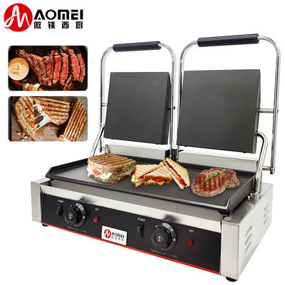 Fabricante de parrilla de contacto de hierro fundido de acero inoxidable Panini para restaurante panadería aperitivo 220v