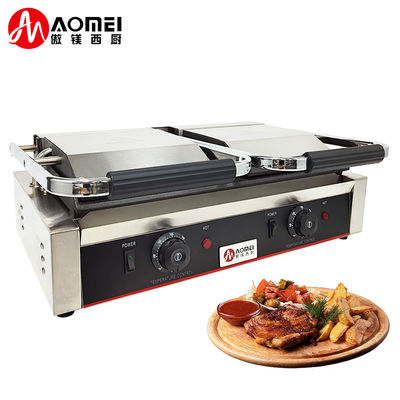 Fabricante de parrilla de contacto de hierro fundido de acero inoxidable Panini para restaurante panadería aperitivo 220v