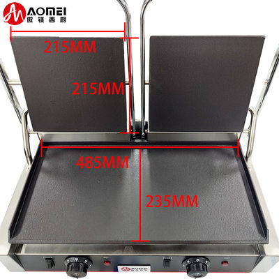 Fabricante de parrilla de contacto de hierro fundido de acero inoxidable Panini para restaurante panadería aperitivo 220v